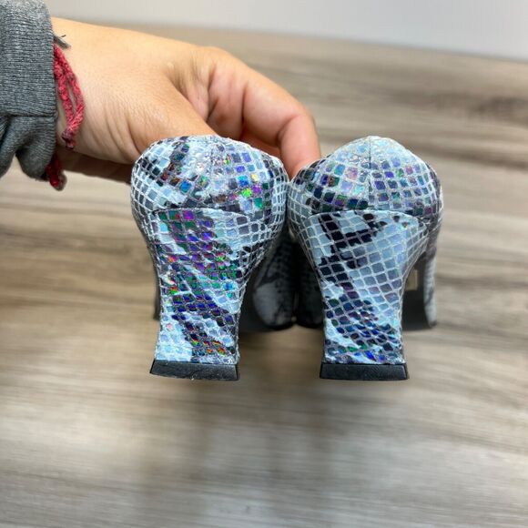 Espace Faux Snakeskin Leather Kitten Heel Slides 6 B Blue ROBERT CLERGERIE - Picture 4 of 13